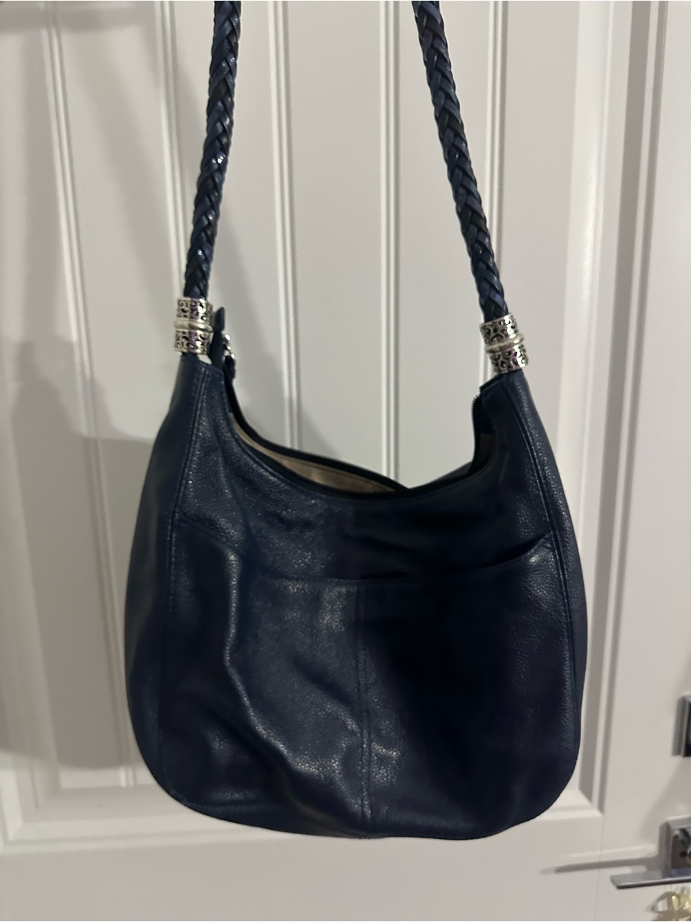 Brighton Navy Braided-Handle Leather Hobo with Heart Charm - Picture 7 of 8